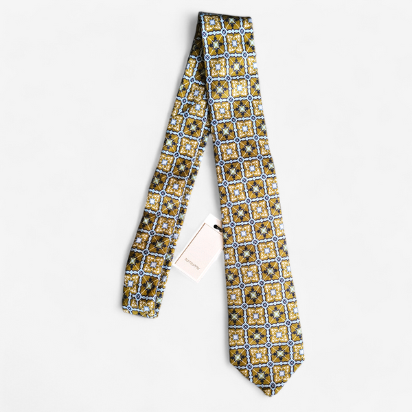 Cravate Suitsupply Jaune Médaillons Lin Made in Italy