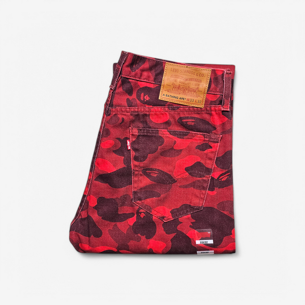 Jean Levi's x Bape 501 '93 Red Camo Europe Exclusive