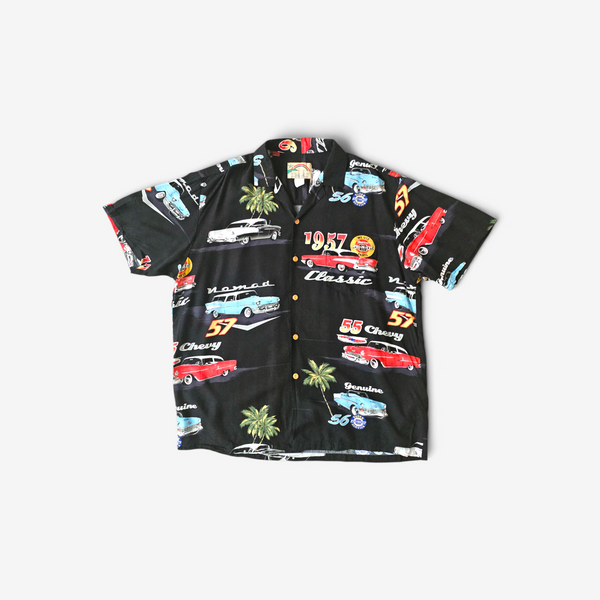 Hawaiian Rayon Shirt Vintage 90's Paradise Found Chevrolet - Made in USA Hawaii