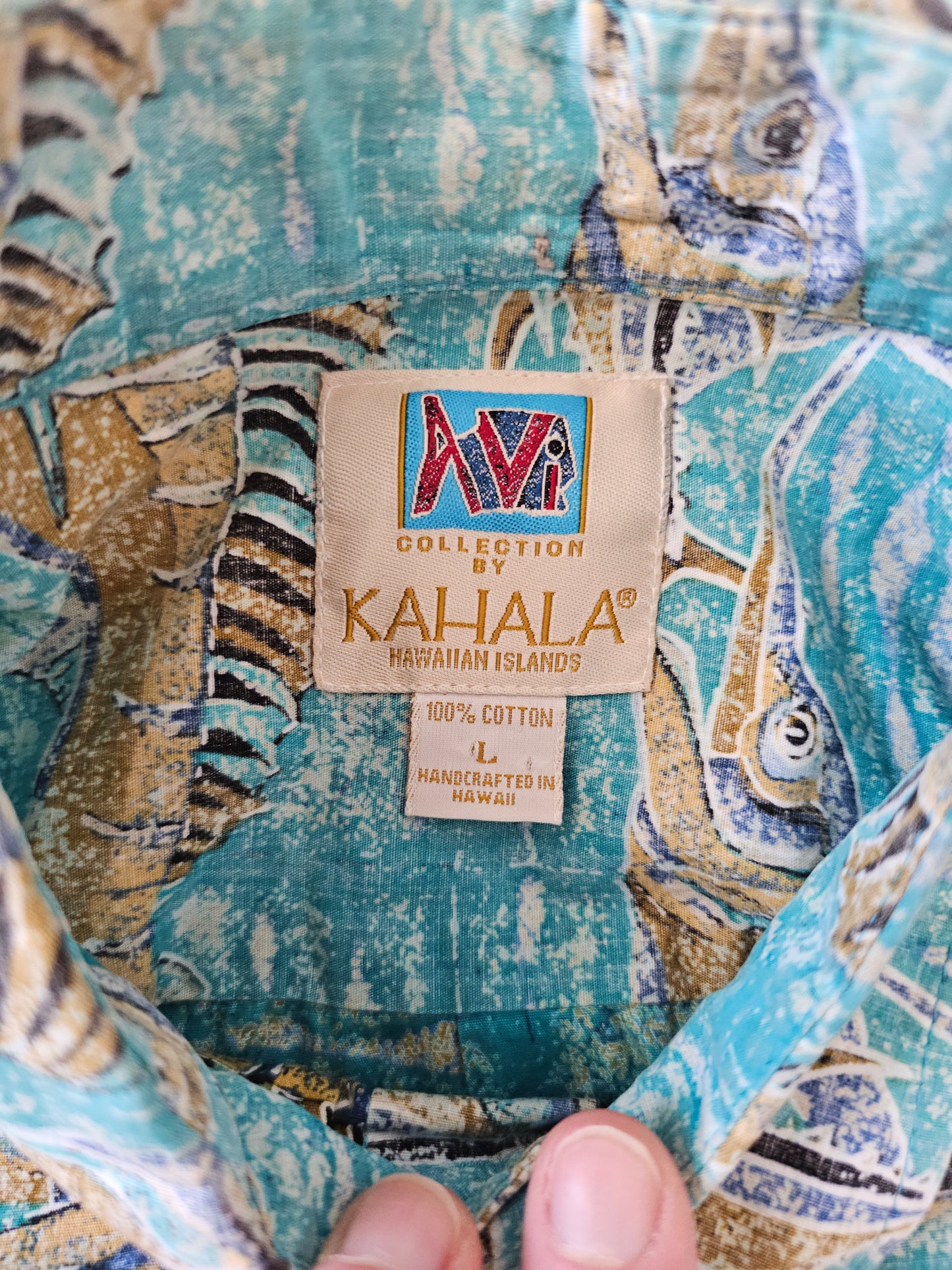 Hawaiian Shirt Vintage 1990's Kahala Avi Collection Swordfish - Made in USA Hawaii (L)