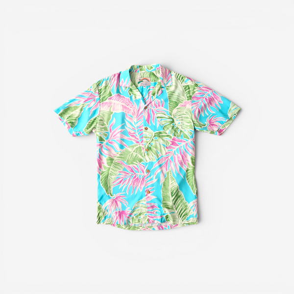 Hawaiian Rayon Shirt Paradise Found Cabana Palms - Made in USA Hawaii