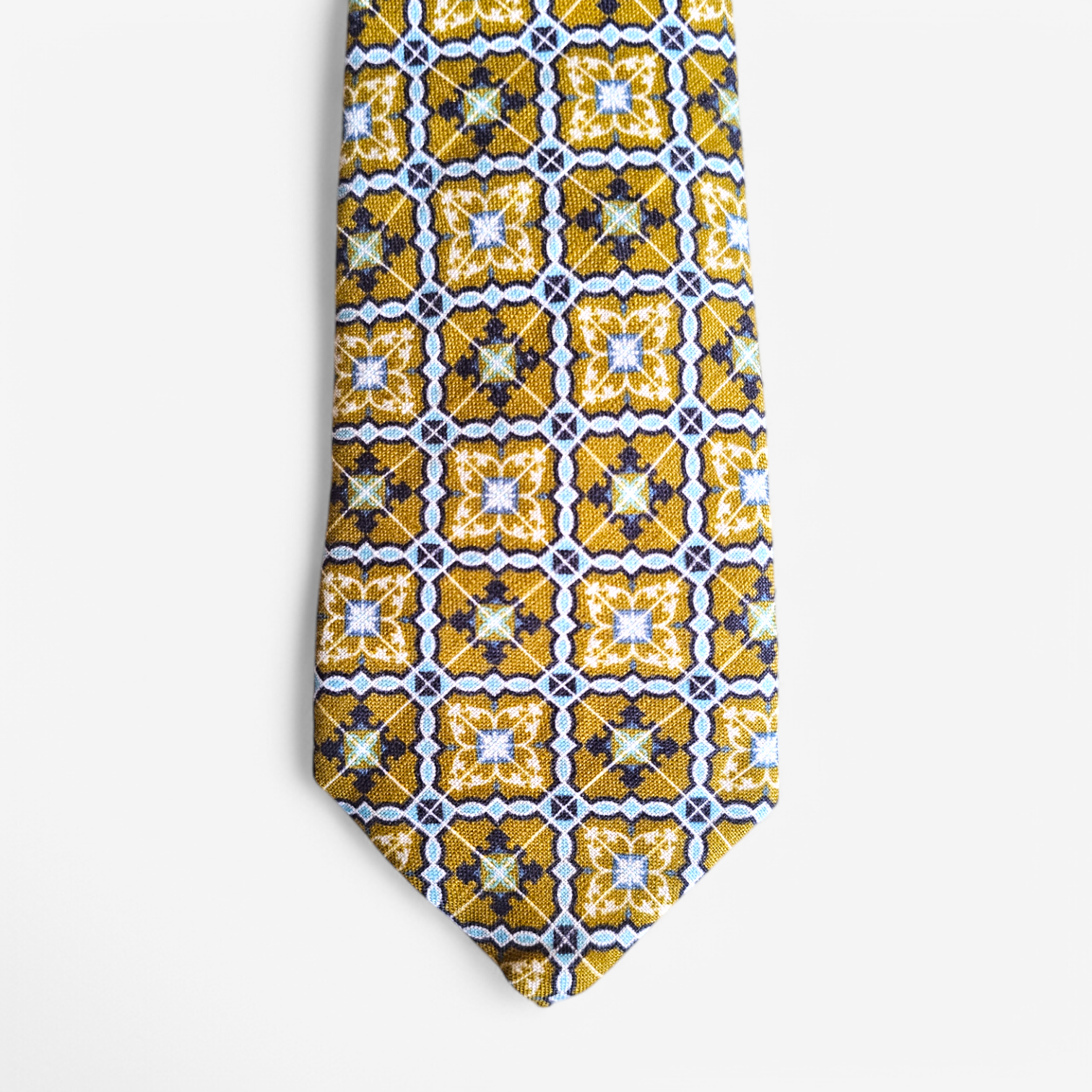Cravate Suitsupply Jaune Médaillons Lin Made in Italy