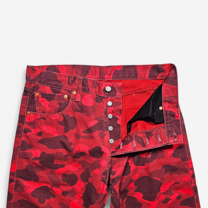 Jean Levi's x Bape 501 '93 Red Camo Europe Exclusive (W33L32)