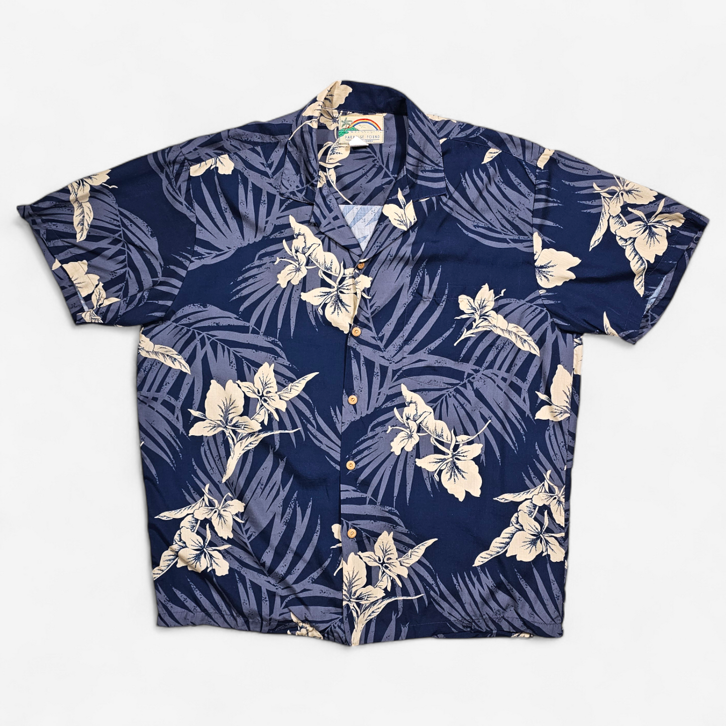 Hawaiian Rayon Shirt Vintage 80's Paradise Found - Made in USA Hawaii