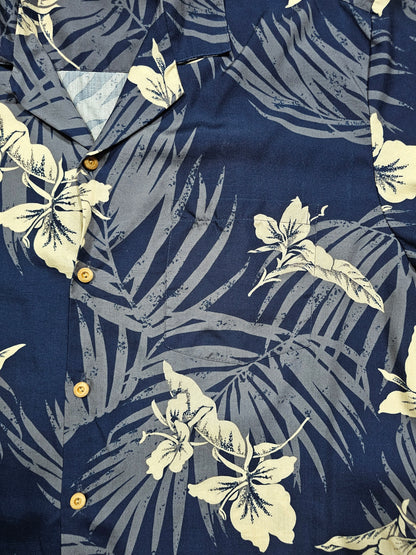 Hawaiian Rayon Shirt Vintage 80's Paradise Found - Made in USA Hawaii (L)