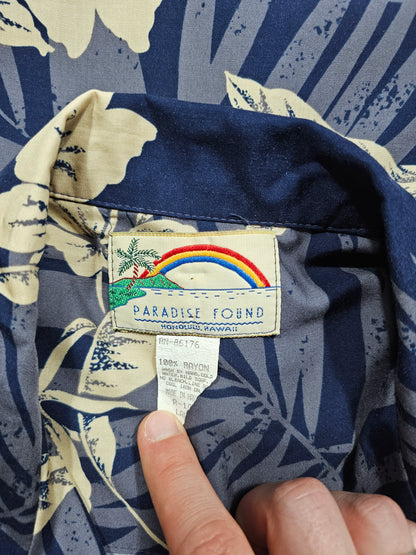Hawaiian Rayon Shirt Vintage 80's Paradise Found - Made in USA Hawaii (L)