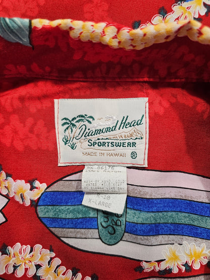 Hawaiian Rayon Shirt Vintage Diamond Head - Made in USA (XL)