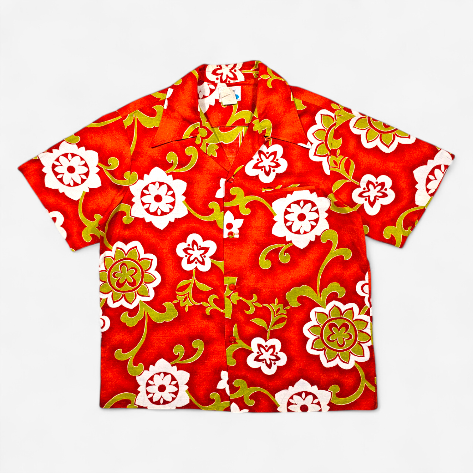 Hawaiian Shirt Vintage 60's 70's Pacific Isle Barkcloth Cotton - Made in USA Hawaii