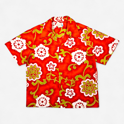 Hawaiian Shirt Vintage 60's 70's Pacific Isle Barkcloth Cotton - Made in USA Hawaii