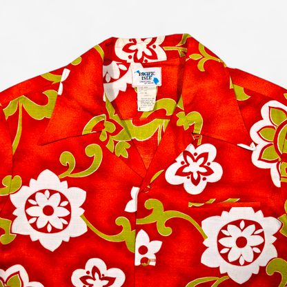 Hawaiian Shirt Vintage 60's 70's Pacific Isle Barkcloth Cotton - Made in USA Hawaii (XL)