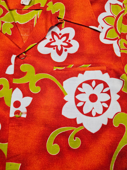 Hawaiian Shirt Vintage 60's 70's Pacific Isle Barkcloth Cotton - Made in USA Hawaii (XL)