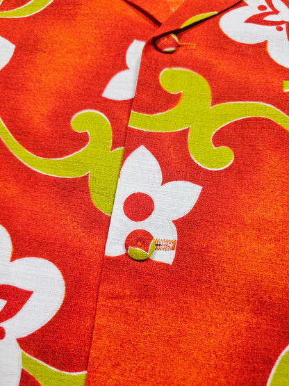 Hawaiian Shirt Vintage 60's 70's Pacific Isle Barkcloth Cotton - Made in USA Hawaii (XL)