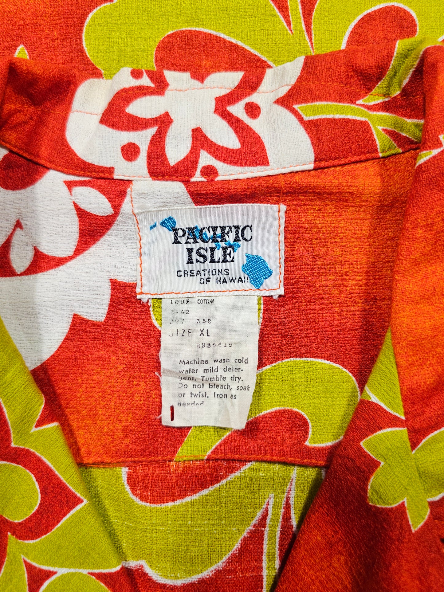 Hawaiian Shirt Vintage 60's 70's Pacific Isle Barkcloth Cotton - Made in USA Hawaii (XL)