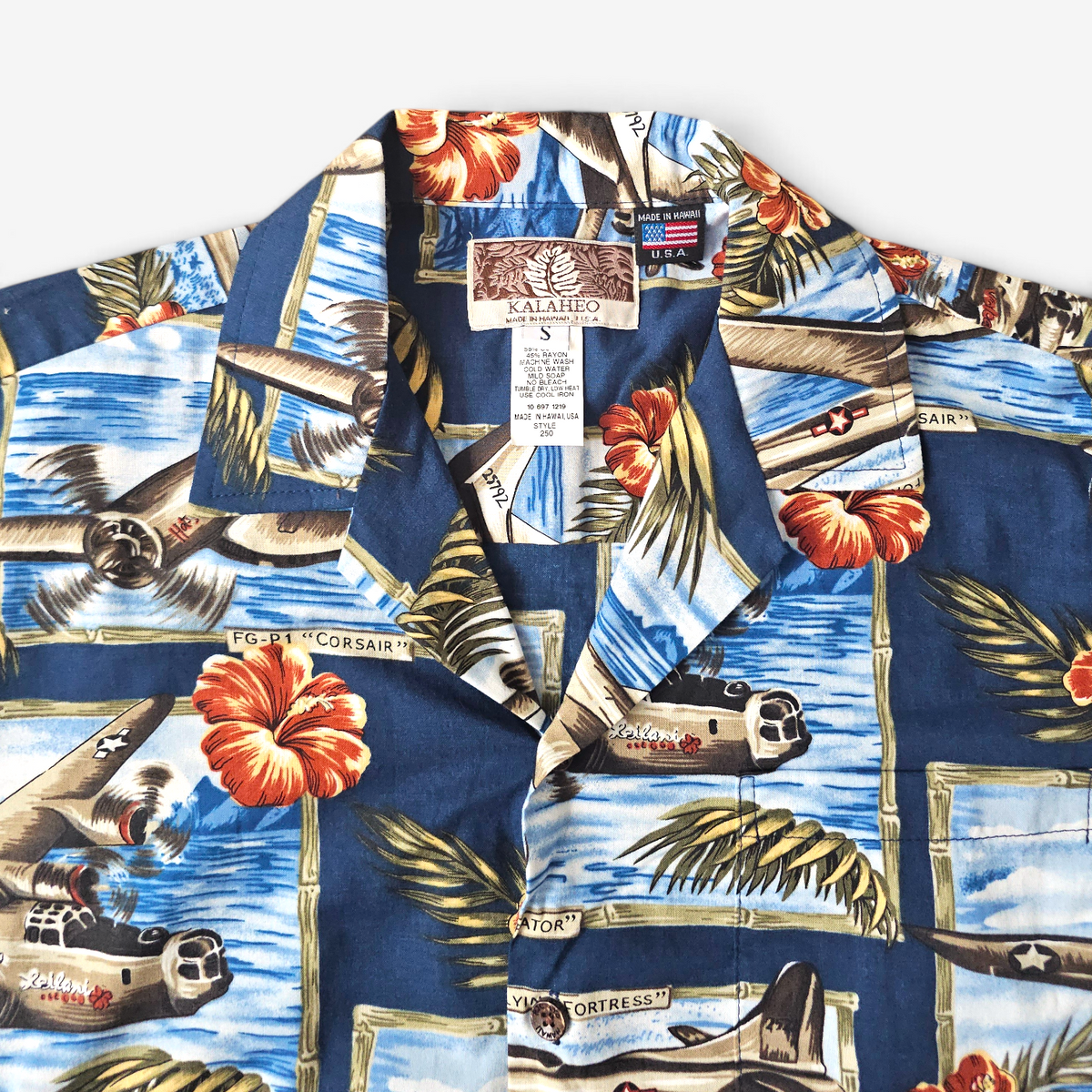 Hawaiian Shirt Vintage RJC WW2 Airplane - Made in USA (S)