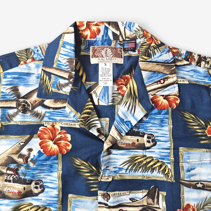 Hawaiian Shirt Vintage RJC WW2 Airplane - Made in USA (S)