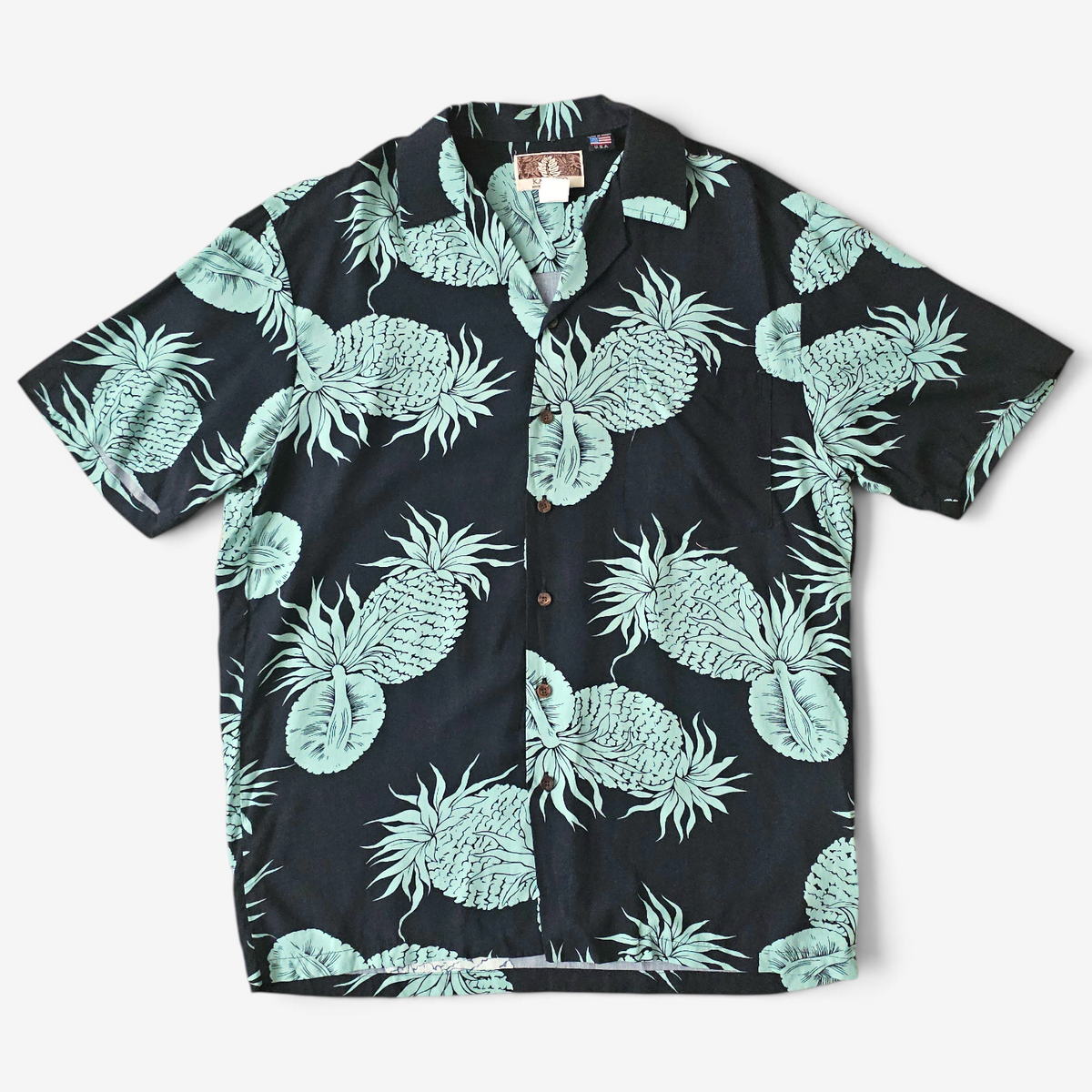 Hawaiian Rayon Shirt Kalaheo Pineapple - Made in USA Hawaii