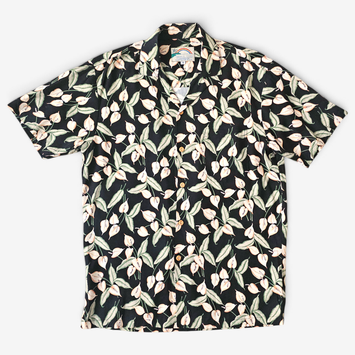 Hawaiian Rayon Shirt Paradise Found Mini Anthurium - Made in USA Hawaii