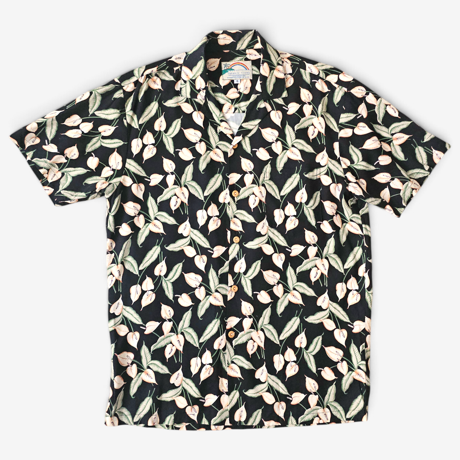 Hawaiian Rayon Shirt Paradise Found Mini Anthurium - Made in USA Hawaii