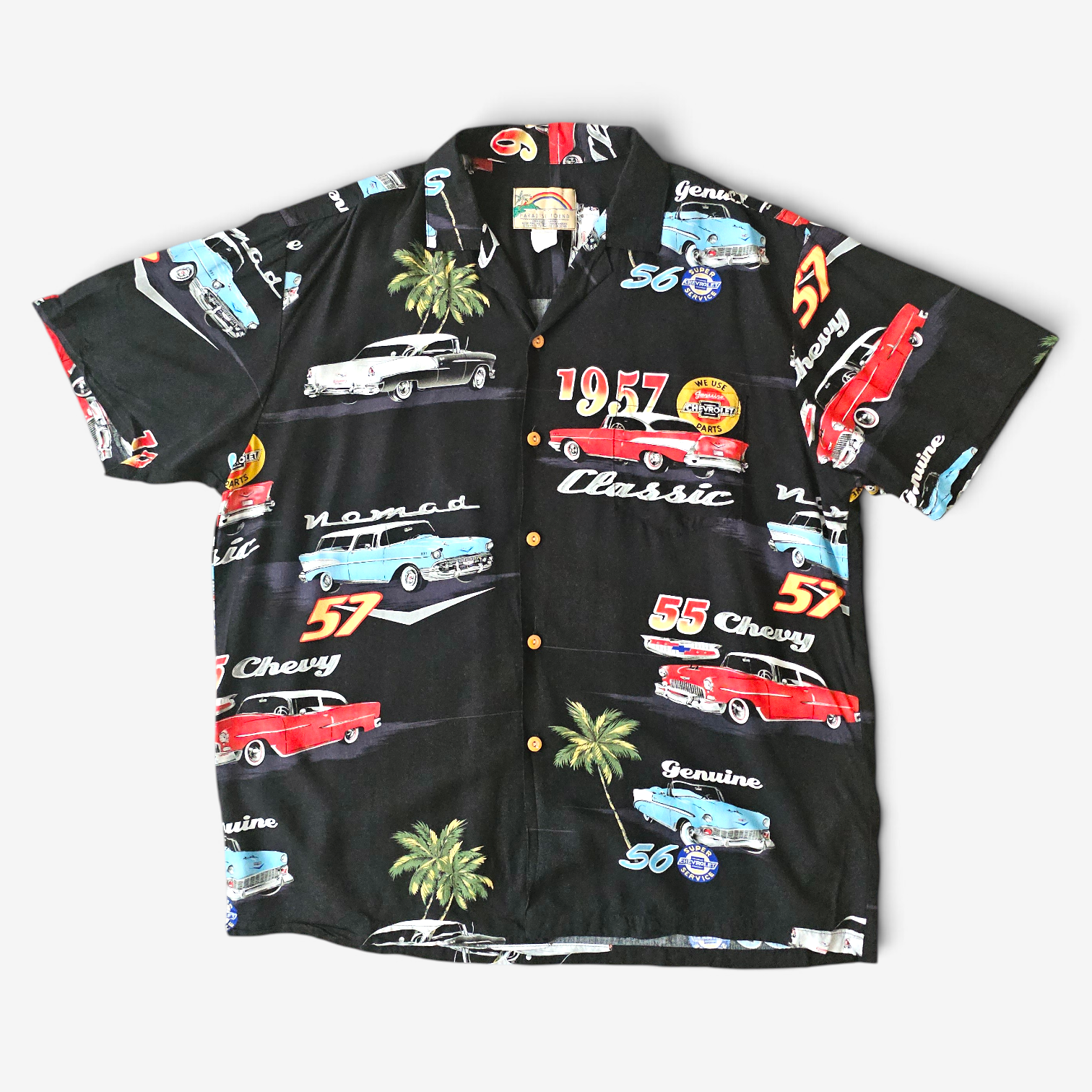 Hawaiian Rayon Shirt Vintage 90's Paradise Found Chevrolet - Made in USA Hawaii