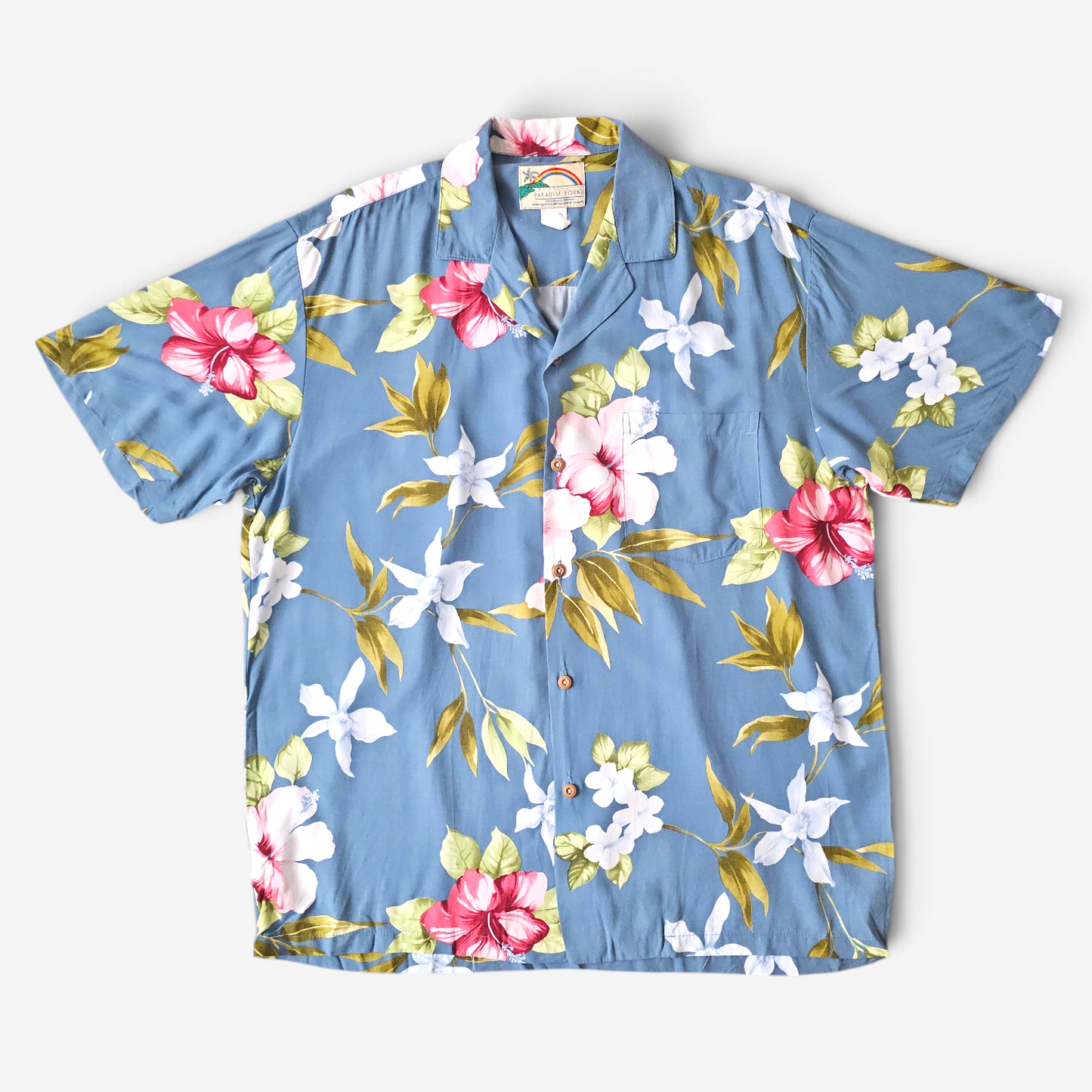 Hawaiian Rayon Shirt Paradise Found Hibiscus - Made in USA Hawaii