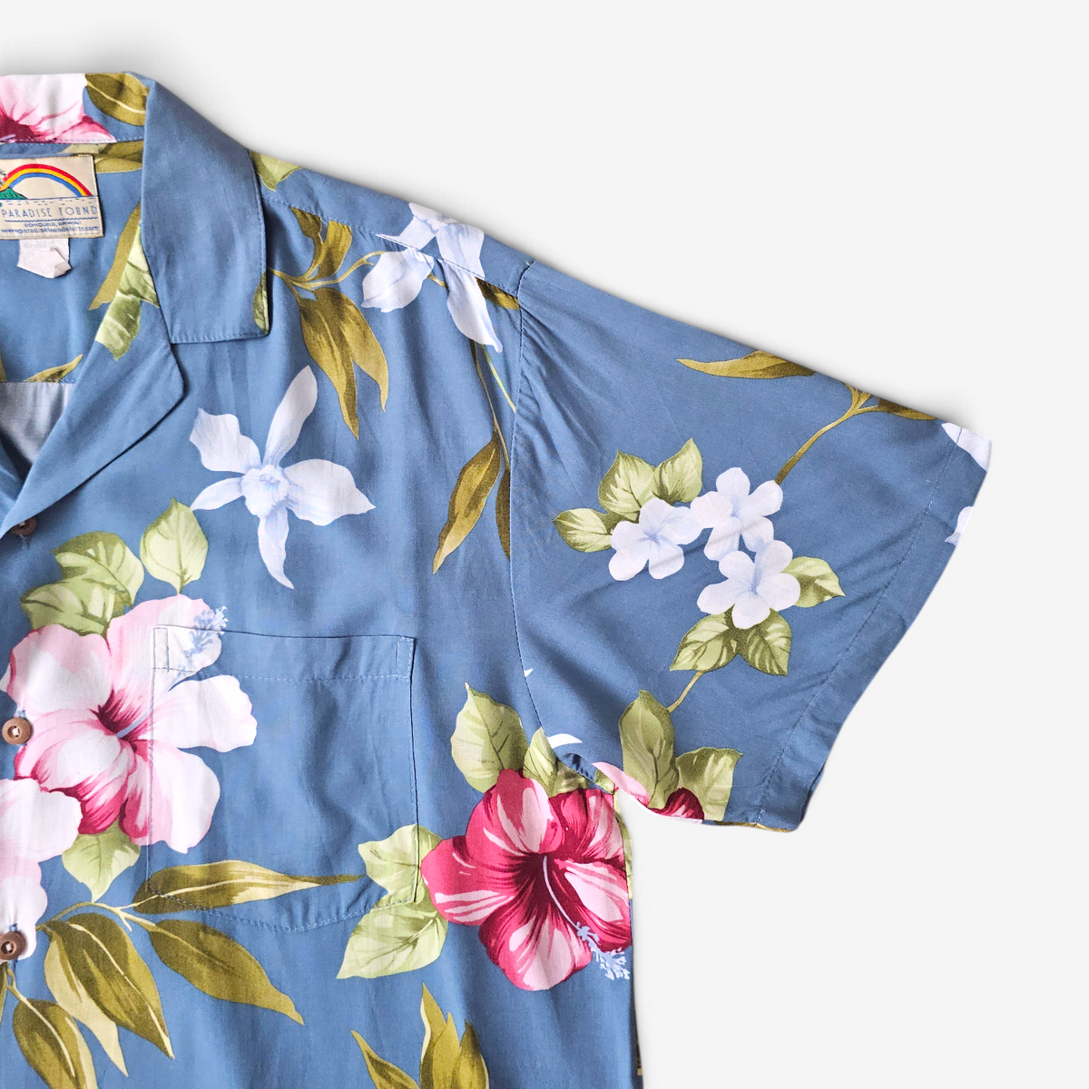 Hawaiian Rayon Shirt Paradise Found Hibiscus - Made in USA Hawaii (M)