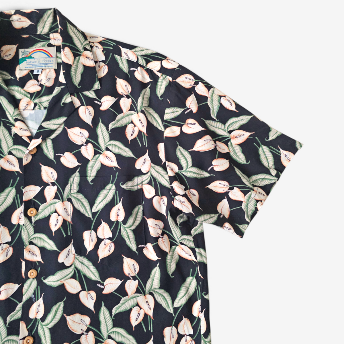 Hawaiian Rayon Shirt Paradise Found Mini Anthurium - Made in USA Hawaii (S)