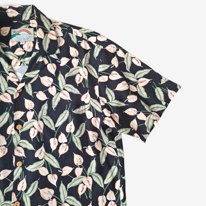 Hawaiian Rayon Shirt Paradise Found Mini Anthurium - Made in USA Hawaii (S)