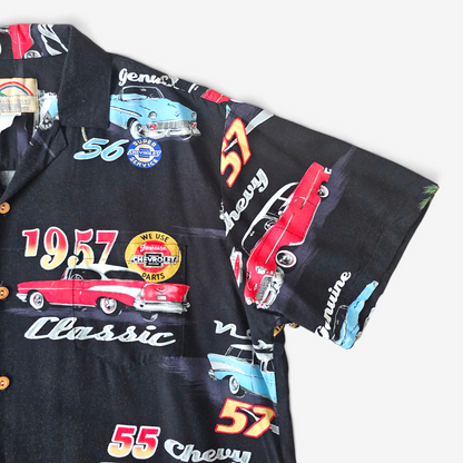Hawaiian Rayon Shirt Vintage 90's Paradise Found Chevrolet - Made in USA Hawaii (L)