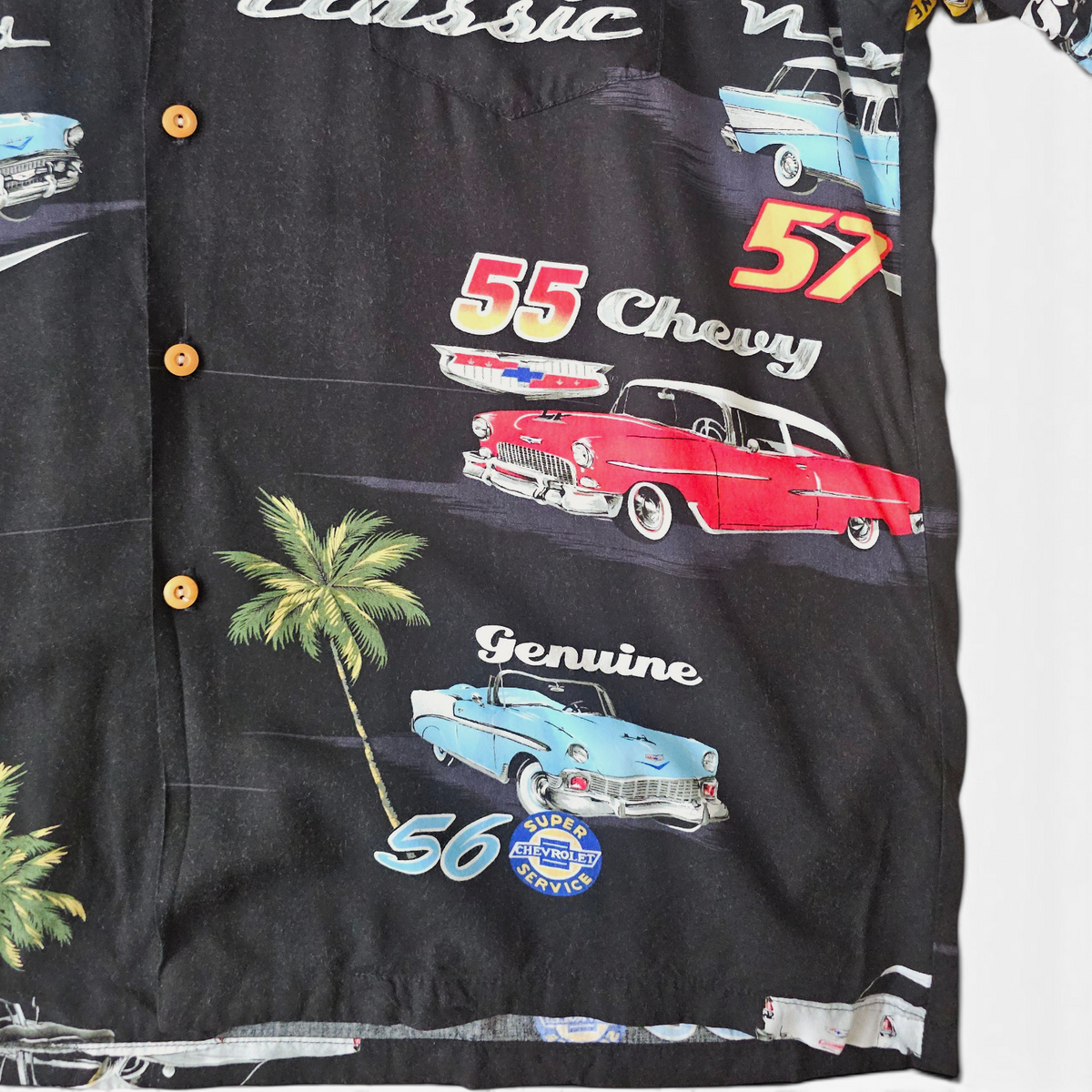 Hawaiian Rayon Shirt Vintage 90's Paradise Found Chevrolet - Made in USA Hawaii (L)