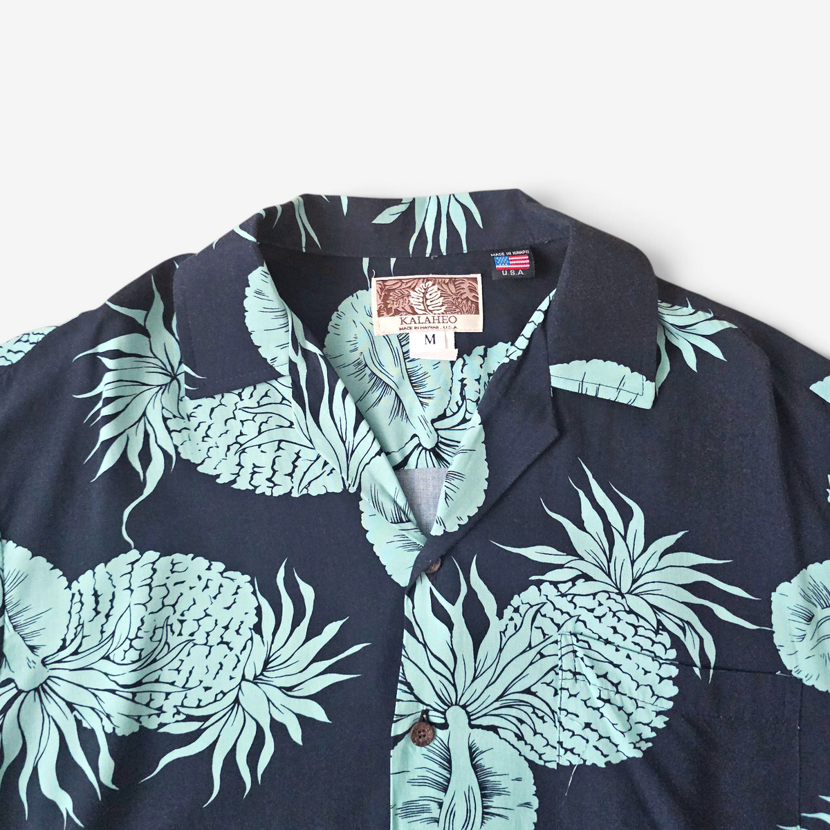Hawaiian Rayon Shirt Kalaheo Pineapple - Made in USA Hawaii (M)
