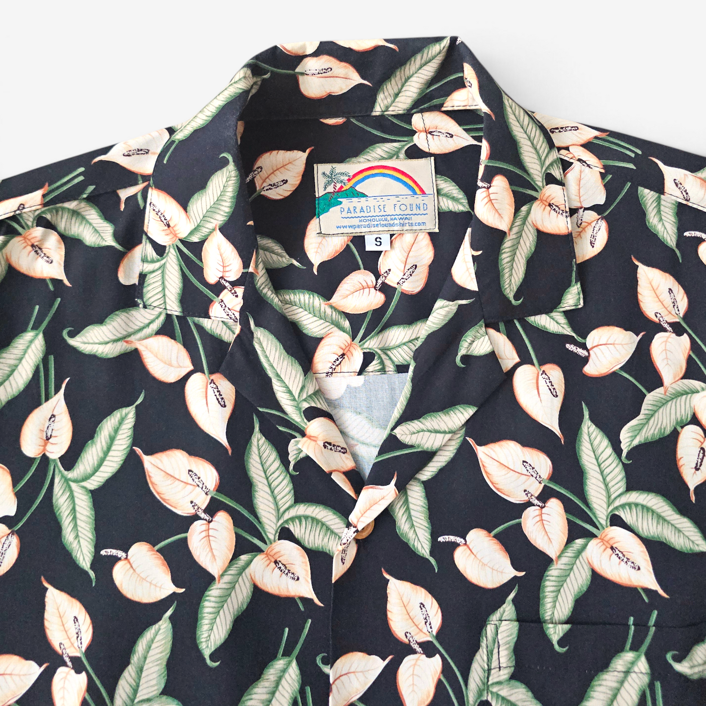 Hawaiian Rayon Shirt Paradise Found Mini Anthurium - Made in USA Hawaii (S)