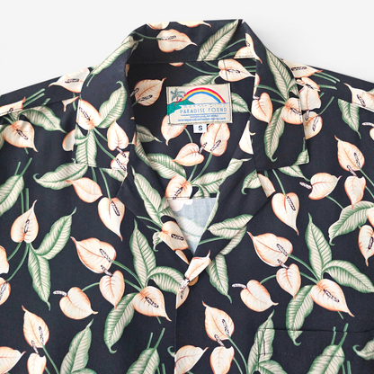 Hawaiian Rayon Shirt Paradise Found Mini Anthurium - Made in USA Hawaii (S)