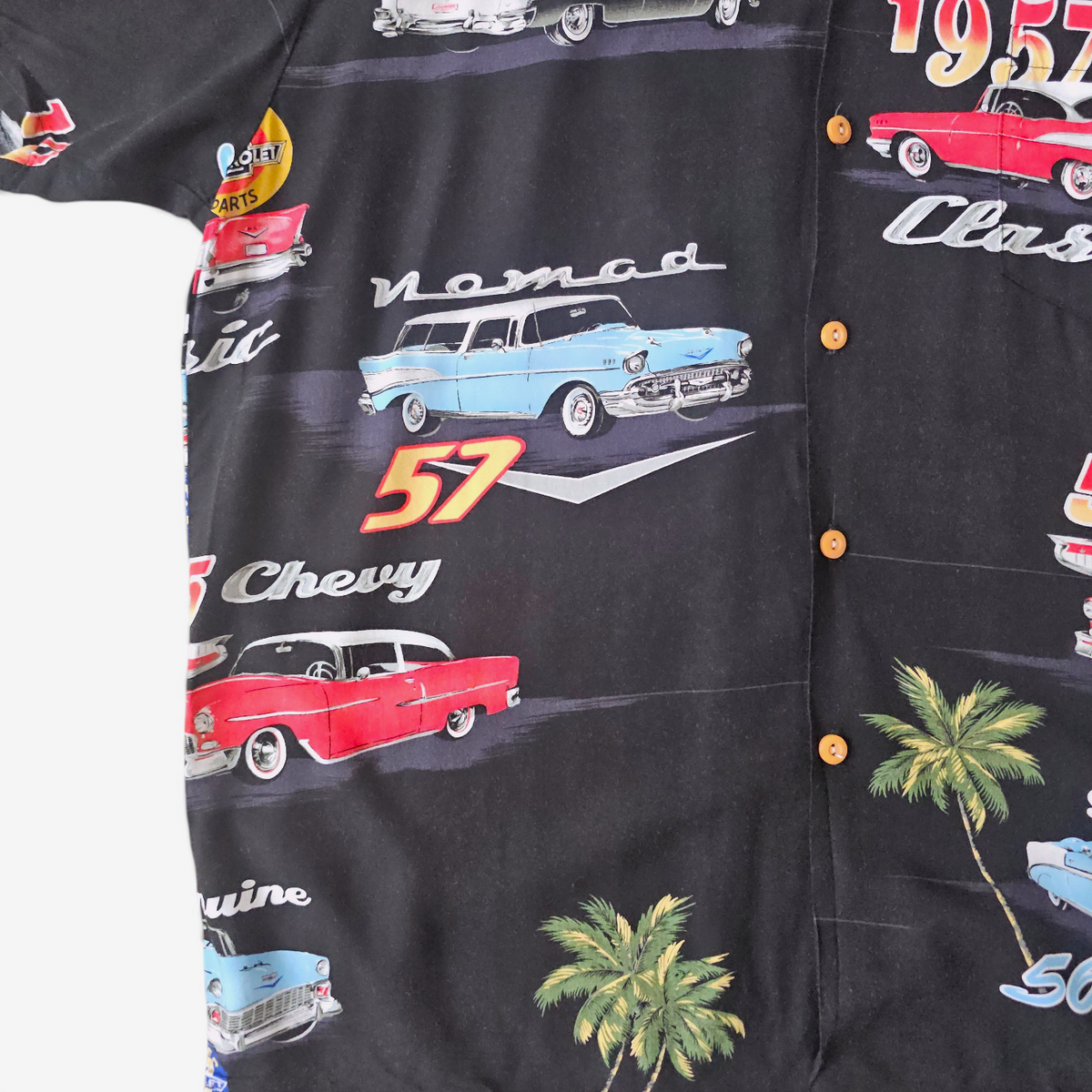 Hawaiian Rayon Shirt Vintage 90's Paradise Found Chevrolet - Made in USA Hawaii (L)