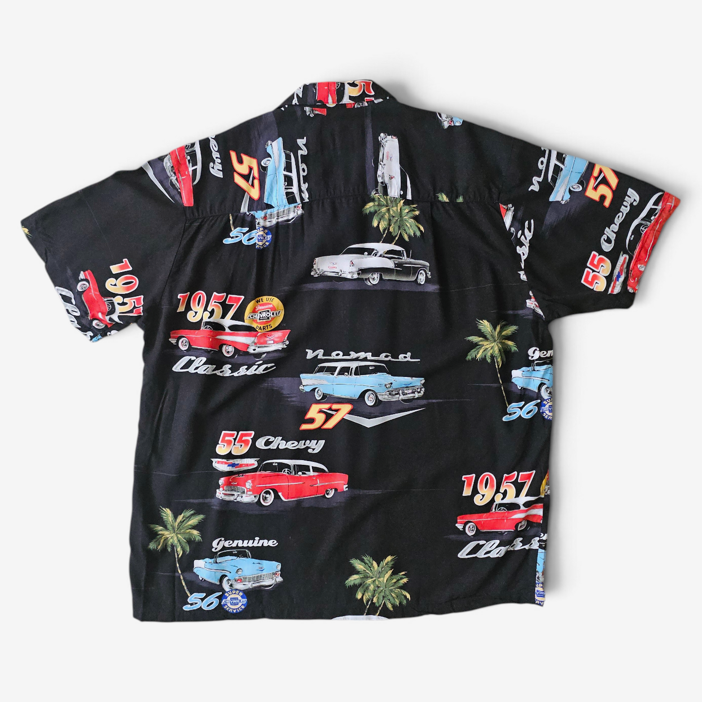 Hawaiian Rayon Shirt Vintage 90's Paradise Found Chevrolet - Made in USA Hawaii (L)