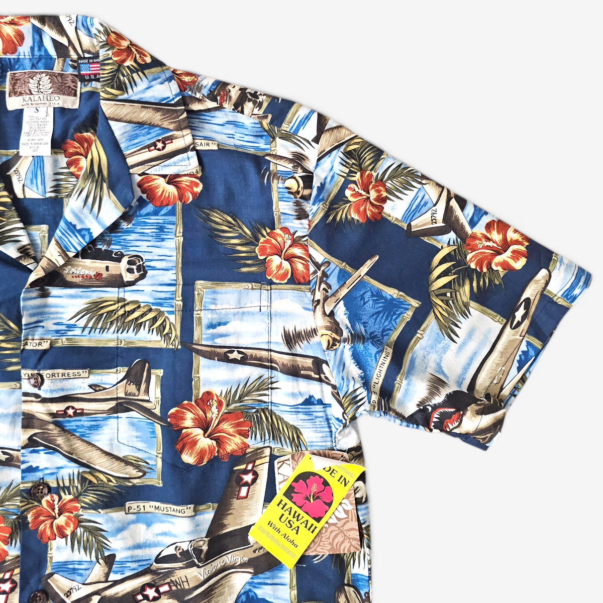 Hawaiian Shirt Vintage RJC WW2 Airplane - Made in USA (S)