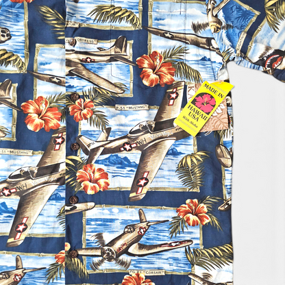 Hawaiian Shirt Vintage RJC WW2 Airplane - Made in USA (S)