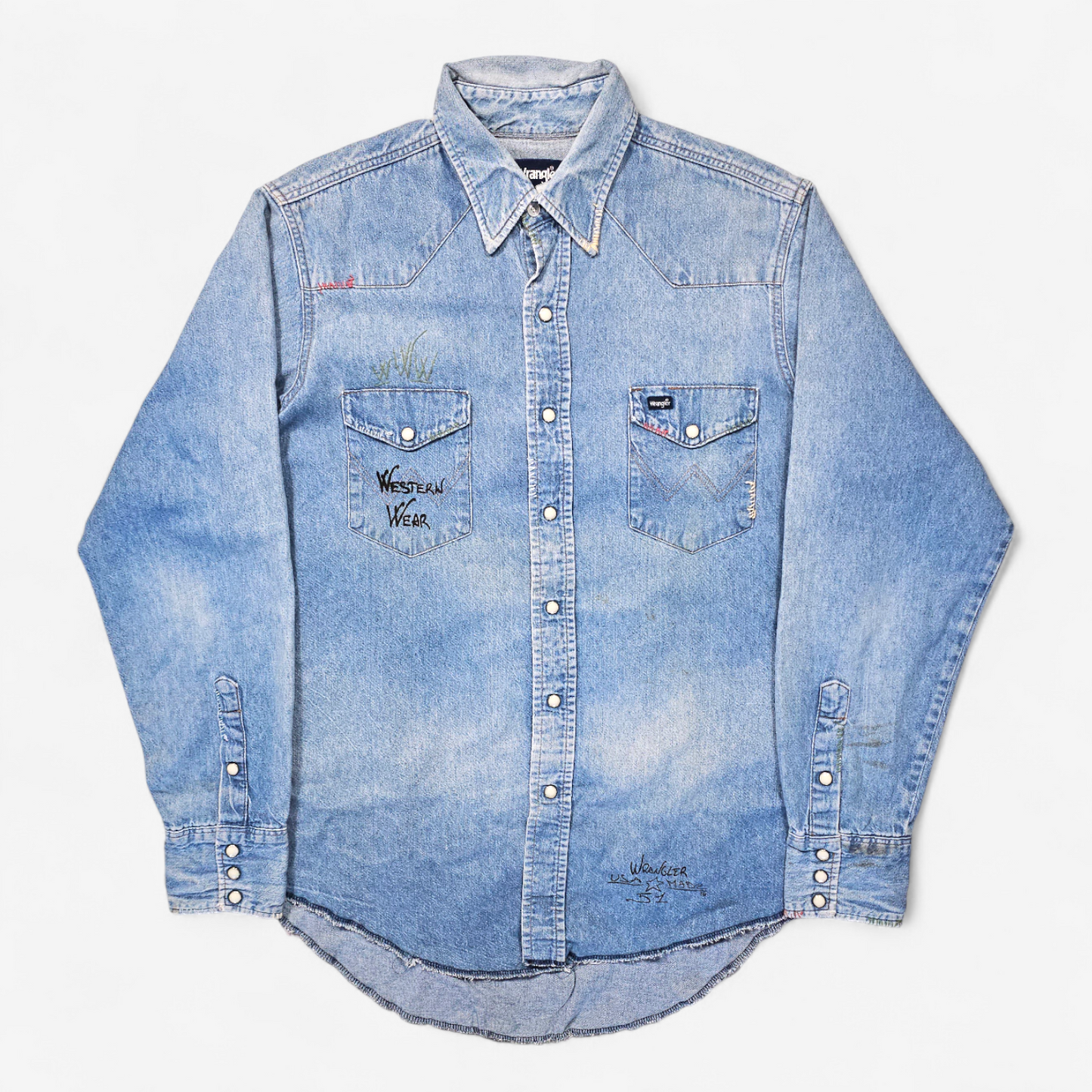 Chemise Wrangler Denim Vintage 1980's Western Shirt - Made in USA (L)