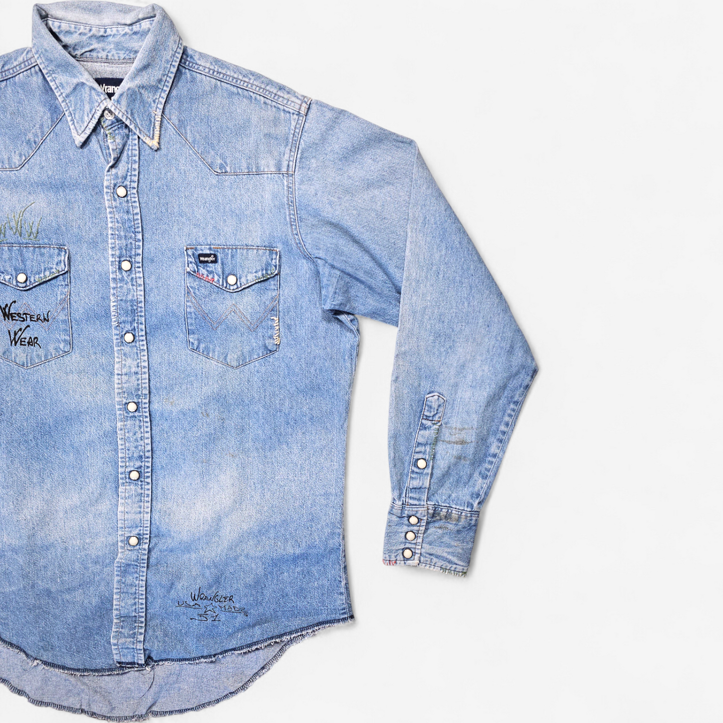 Chemise Wrangler Denim Vintage 1980's Western Shirt - Made in USA (L)