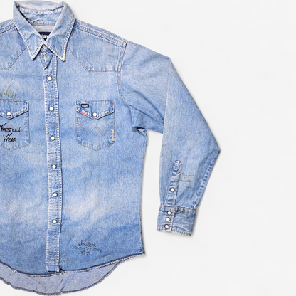 Chemise Wrangler Denim Vintage 1980's Western Shirt - Made in USA (L)