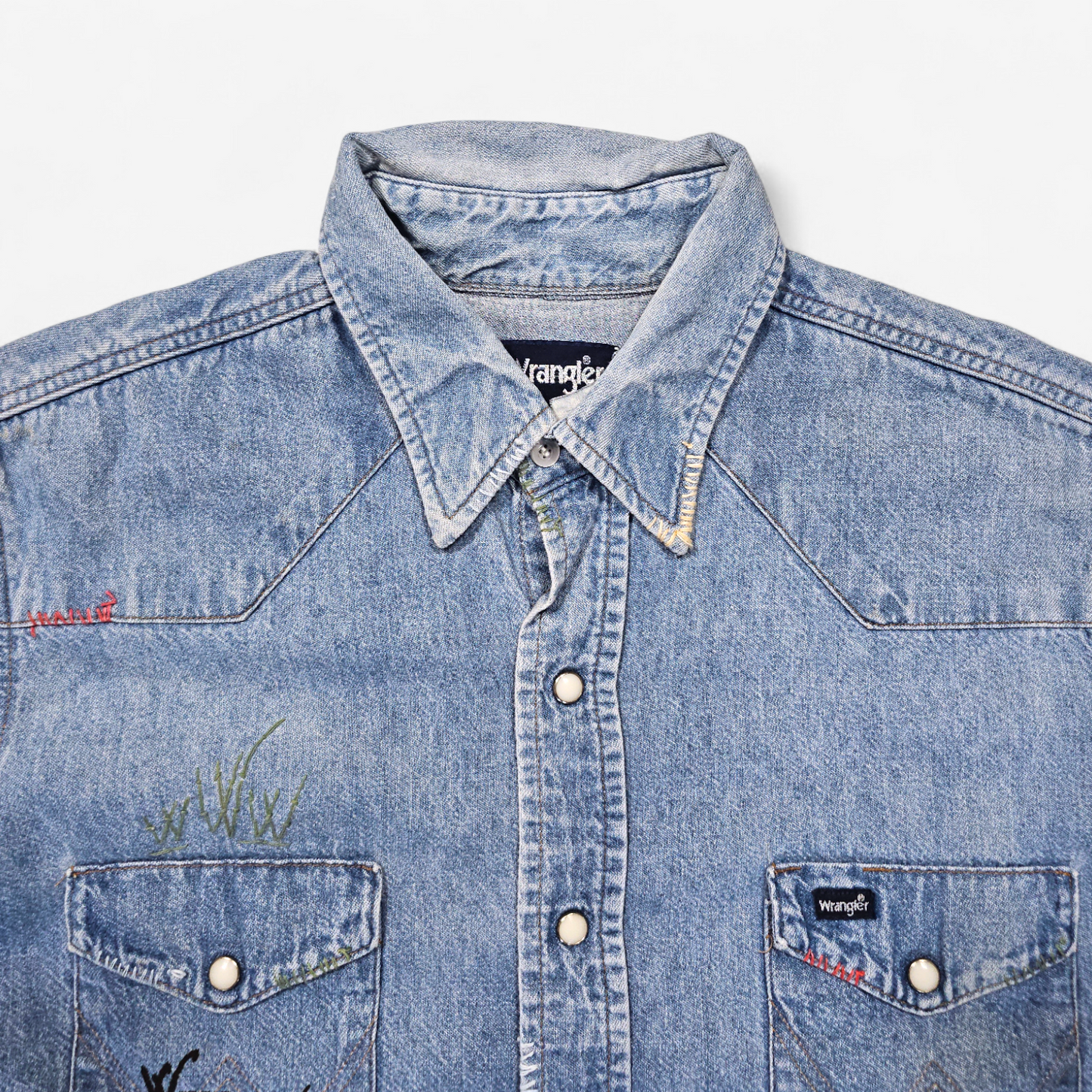 Chemise Wrangler Denim Vintage 1980's Western Shirt - Made in USA (L)