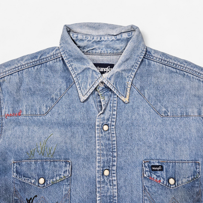 Chemise Wrangler Denim Vintage 1980's Western Shirt - Made in USA (L)