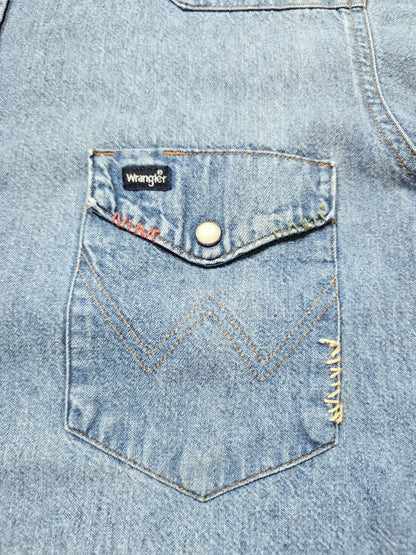 Chemise Wrangler Denim Vintage 1980's Western Shirt - Made in USA (L)