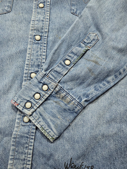 Chemise Wrangler Denim Vintage 1980's Western Shirt - Made in USA (L)