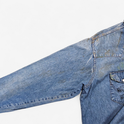 Chemise Wrangler Denim Vintage 1980's Western Shirt - Made in USA (L)