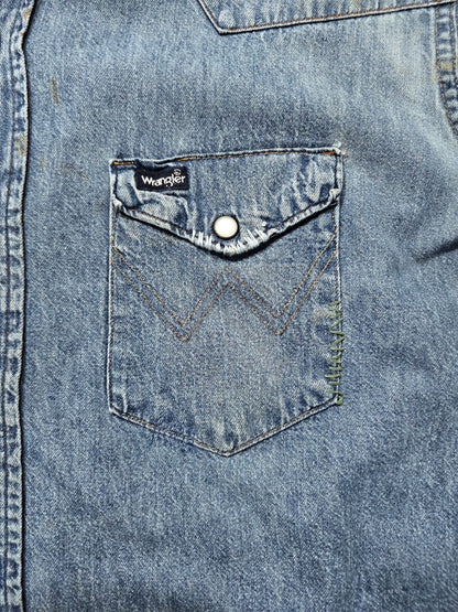 Chemise Wrangler Denim Vintage 1980's Western Shirt - Made in USA (XXL)
