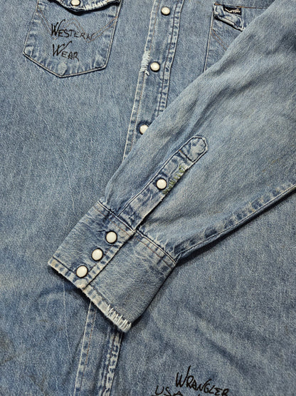 Chemise Wrangler Denim Vintage 1980's Western Shirt - Made in USA (XXL)