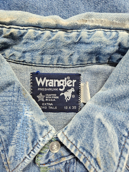 Chemise Wrangler Denim Vintage 1980's Western Shirt - Made in USA (XXL)