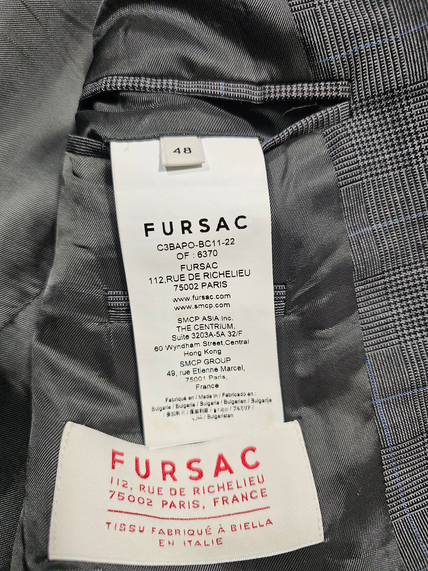 Veste Blazer Fursac Laine Prince-de-Galles Gris (48)