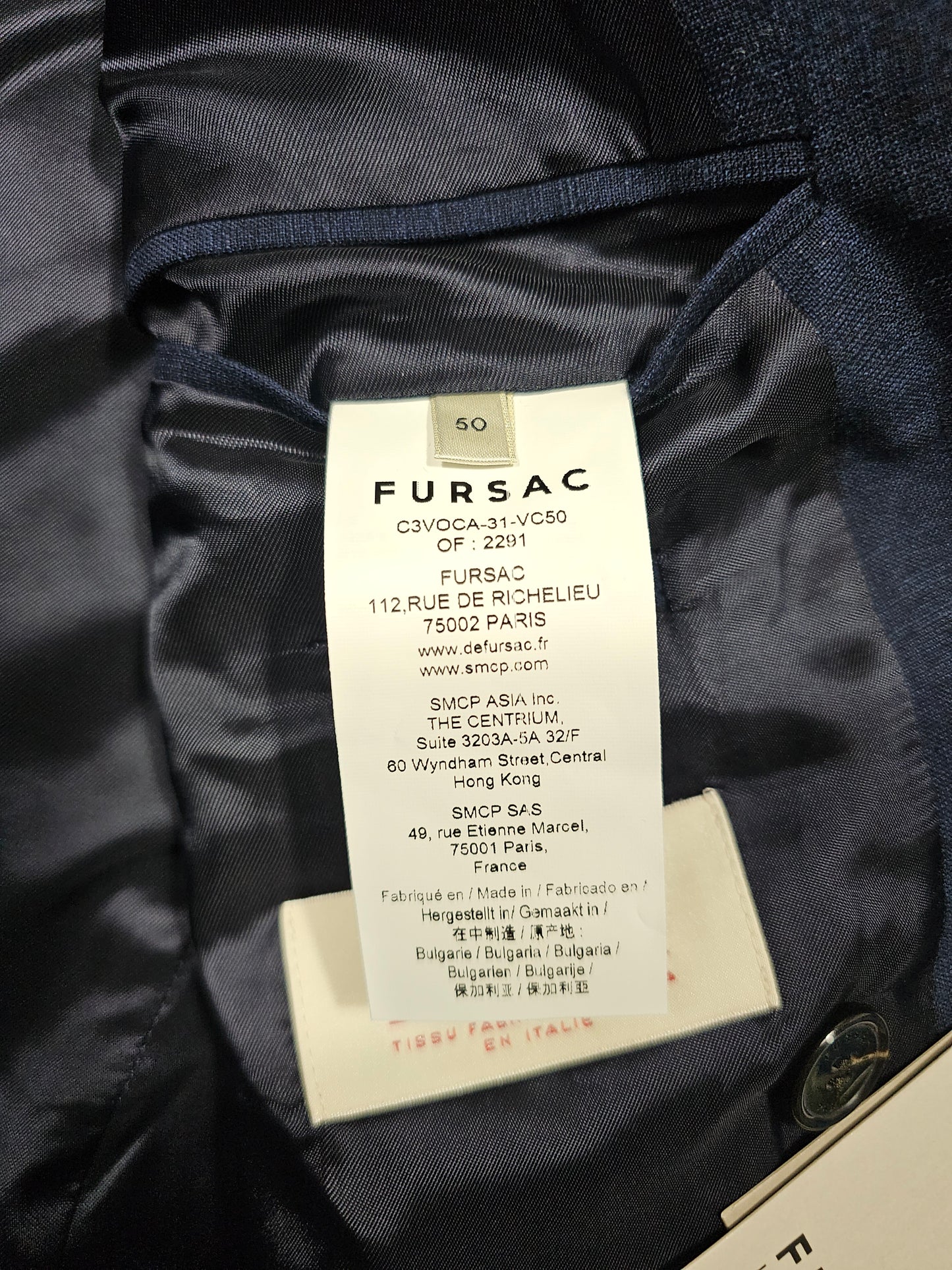 Veste Blazer Double Breasted Fursac Marine Laine Coton Soie (50)