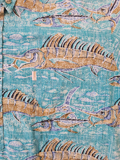 Hawaiian Shirt Vintage 1990's Kahala Avi Collection Swordfish - Made in USA Hawaii (L)